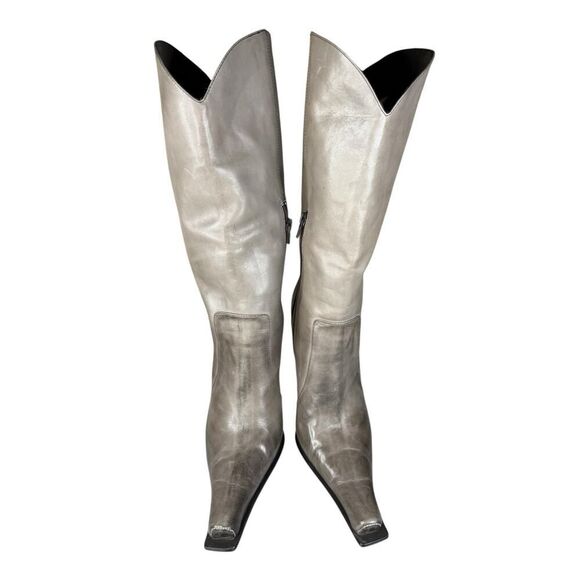 Jeffrey Campbell Dulcimer Gray Pewter Leather Mid-Calf Sculpted Heel Boots 9.5 - Picture 9 of 12
